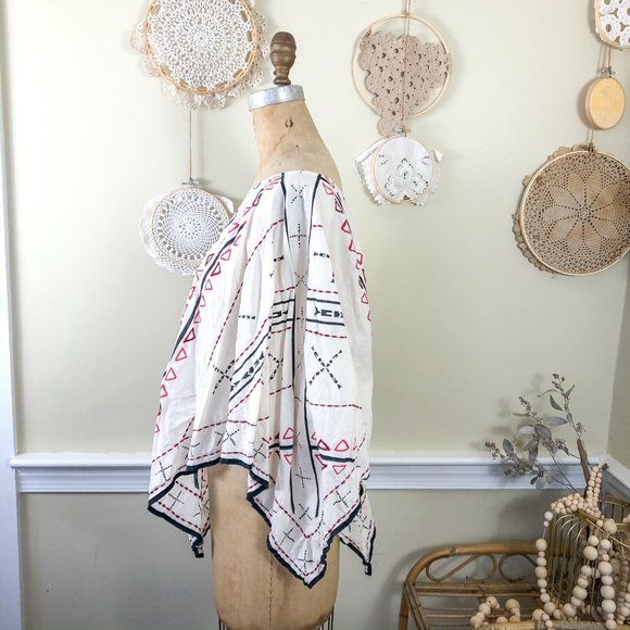 SOLD Artisan Cotton Mud Cloth Embroidered Poncho - Picture 4 of 6